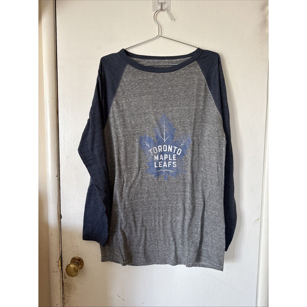 Toronto Maple Leafs Fanatics Gray/Blue Baseball Long Sleeve T Shirt | Mens Large